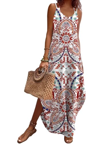 Image of Zeagoo Women's Casual Sundress Summer Maxi Sleeveless V Neck Split Boho Beach Dress Travel Vacation Dress with Pockets
