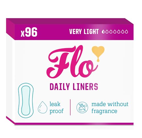 Image of Flo - Daily Liners (96 Pack) - Organic Bamboo Panty Liners for Women - Very Light Flow - Wrapped, Ultra-Thin - Absorbent, Soft & Breathable - Fragrance Free - Vegan & Cruelty Free