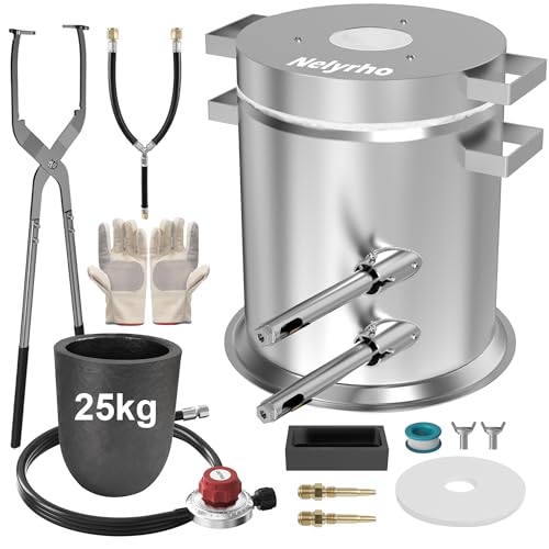 Nelyrho 25KG Propane Melting Furnace Kit with Lifting Tongs Made of Stainless Steel Includes Crucible Foundry Kiln Forge for Smelting Scrap Metal Recycle Gold Copper Aluminum Casting Machines