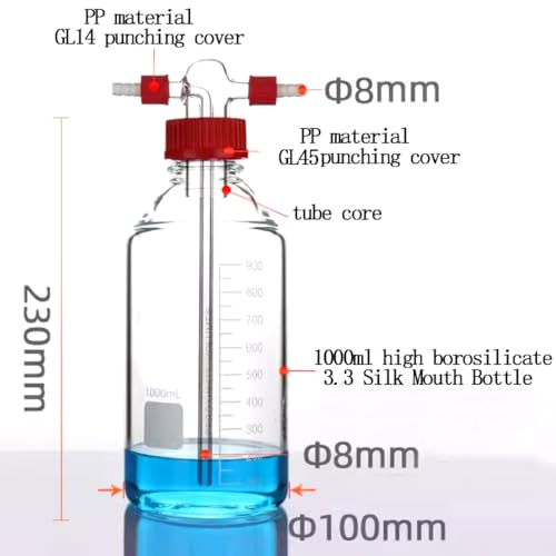 Bottiglia graduata per lavaggio a gas, in vetro borosilicato, per esperimenti di chimica, kit di vetreria da laboratorio durevole
