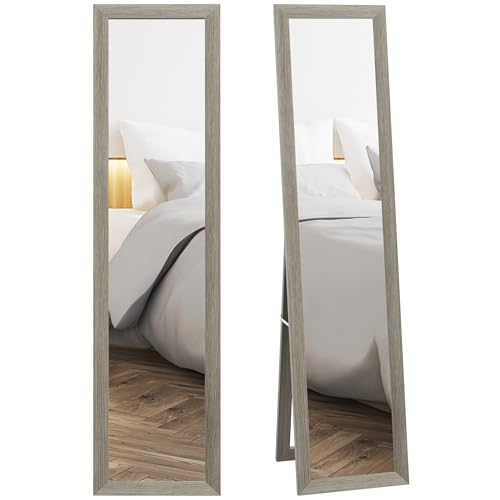 HOMCOM Miroir rectangulaire sur Pied Mural ou à Poser avec Cadre en Bois pour Salon Chambre à...