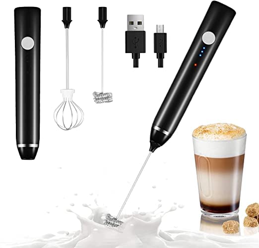 idensic Handheld USB Rechargeable Low-Noise Electric Foam Maker for Milk, Coffee, Cappuccino & Egg Mix with 2 Spring Whisks