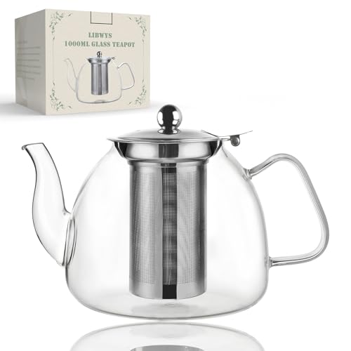 LIBWYS Glasteekanne 1000ml aus Borosilikatglas -Teekanne mit Herausnehmbarem Siebeinsatz