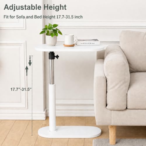 Image of Adjustable Table Stands Couch Side Table, Swivel TV Tray Table, 360 Top Moving C-Shaped End Table, Slides Under Couch Side Stand (White)