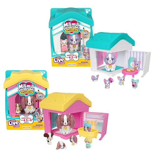 Little Live Pets Famílias surpresa casa da mãe, pacote de bulldogs franceses e spaniels, 2 casas com cachorros, cada mãe tem 4-6 bebés, conjunto de jogo suspenso, mais de 80 para colecionar