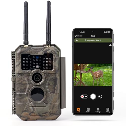 GardePro E6+ WiFi Trail Camera (Non-Cellular), 64MP Game Camera with Dual Antennas & 165 ft WiFi Range, No Glow Night Vision, Motion Activated