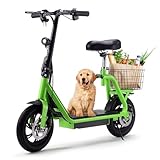 TOXOZERS Electric Scooter with Large Basket, 500W Motor 15 MPH 15 Mlie Distance, Foldable E-Scooter with Seat for Pets & Cargo, LED Headlight & Taillight (Green)