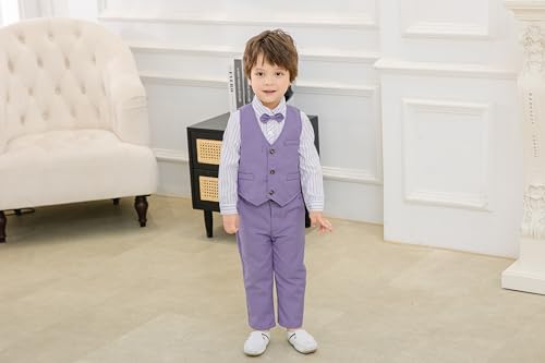 Image of Baby Boys Gentleman Formal Suit Set with Vest, Pant, Shirt, and Bow Tie, Weding 4Pcs Outfit