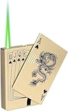 Jet Torch Lighter, Green Flame Dragon Card Lighter, Cool Poker Design Windproof Refillable Butane Lighter, for Outdoor, Indoor, Camping, BBQ, Candle, Birthday, Gift (Without Gas)