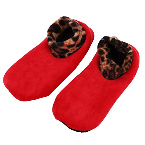 Image of Womens Non Slip Grip Socks Leopard Print Soft Cozy Thick House Indoor Boot Sock Shoes Winter Thermal Fleece Slipper Socks