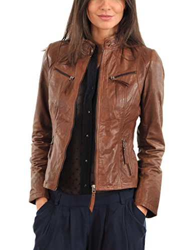 Womens Browny Coded Lambskin Genuine Leather Jacket, Biker Jacket