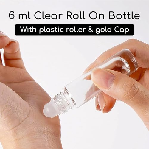Image of by Riza Fragrance 6ml Refillable Roll-On Attar Bottle | Leakproof Clear Glass Empty Bottle with Plastic Roller & Golden Cap for Perfumes, Essential Oils, Lip Balm, etc. (24 pcs)