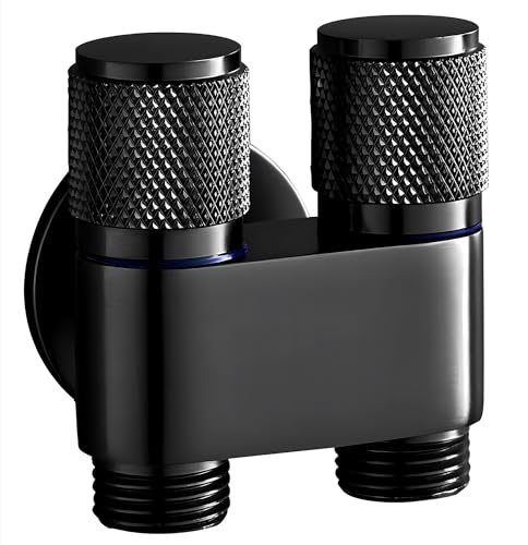 Image of 24x7 eMall 2 in 1 Angular Dual Double Angle Valve Black Dual Tap for Bathroom, Geyser | Luxury Series Two-Way Angle Valve | 2 in 1 Angle Valve for Bathroom | Two Way Tap Black Washing Machine.
