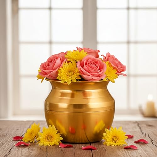 Image of PrettyKrafts 100% Pure Brass Lota /Kalash for Puja (600 ml) | Brass Lota for Pooja | Pital ka Lota for Puja | Kalasam Chembu | Peetal Lota for Puja | Kalash for Karwachauth