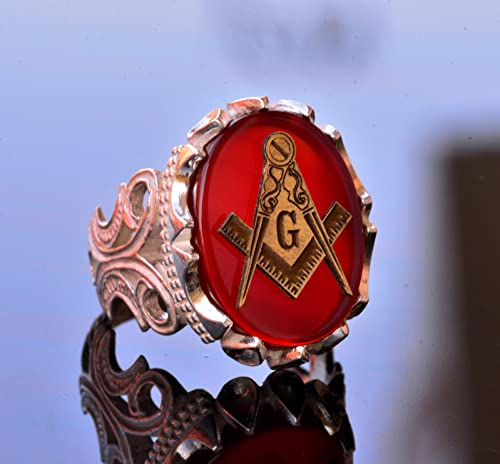 925K Sterling Silver Ring - Real Natural Red Agate Gemstone Ring - Symbols Unique Ring3