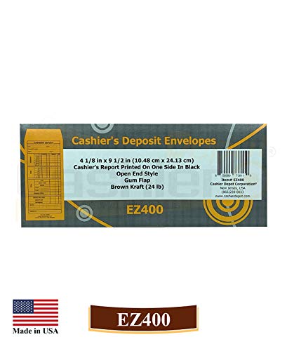 1000 Cashier Depot Ez400 Cashier's Deposit Envelope, 10 Brown Kraft Envelope, 4 1/8" X 9 1/2", Heavy 24 Lb, 1000 Envelopes #TOP3