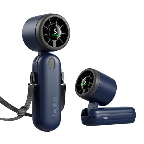 Diveblues 3-in-1 Handventilator Turbo Ventilator mit 4000mAh USB-Akku Aufladbar, 5 Stufen, Faltbar Tragbar Hand Ventilatoren, Bis zu 12H Stunden, Reise Gadgets Flugzeug, Geschenke für Frauen Männer 1