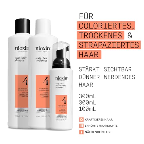 Nioxin Scalp + Hair Kit System 4 - Haarpflege für strapaziertes, sichtbar dünner werdendes Haar - Shampoo, Conditioner & Scalp Treatment (300+300+100 ml)