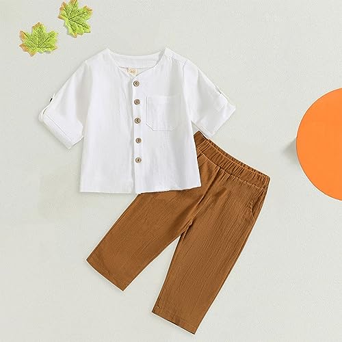Kids Outfit Soft Cotton Warm Crewneck Mid Length Sleeve Stand Collar Solid Color Cotton Linen Boys Clothes Size 5t 6t3