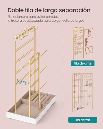 SONGMICS Soporte para Joyas, Organizador de Joyas, Expositor de Joyas, Marco de Metal, Bandeja de Terciopelo, para Collares, Pulseras, Anillos, Regalo, Dorado Pálido JJS028A01 4 Songmics Soporte Para Joyas, Organizador De Joyas, Expositor De Joyas, Marco De Metal, Bandeja De Terciopelo, Para Collares, Pulseras, Anillos, Regalo, Dorado Pálido Jjs028a01