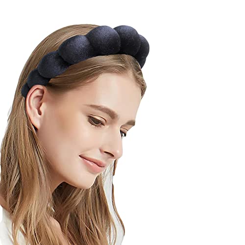 Puffy Makeup Headband Spa Headband for Women Sponge & Terry Towel Cloth Fabric Versed Headbands for Skincare,Yoga,Face Washing,Makeup Removal,Shower and Facial Mask (Black)