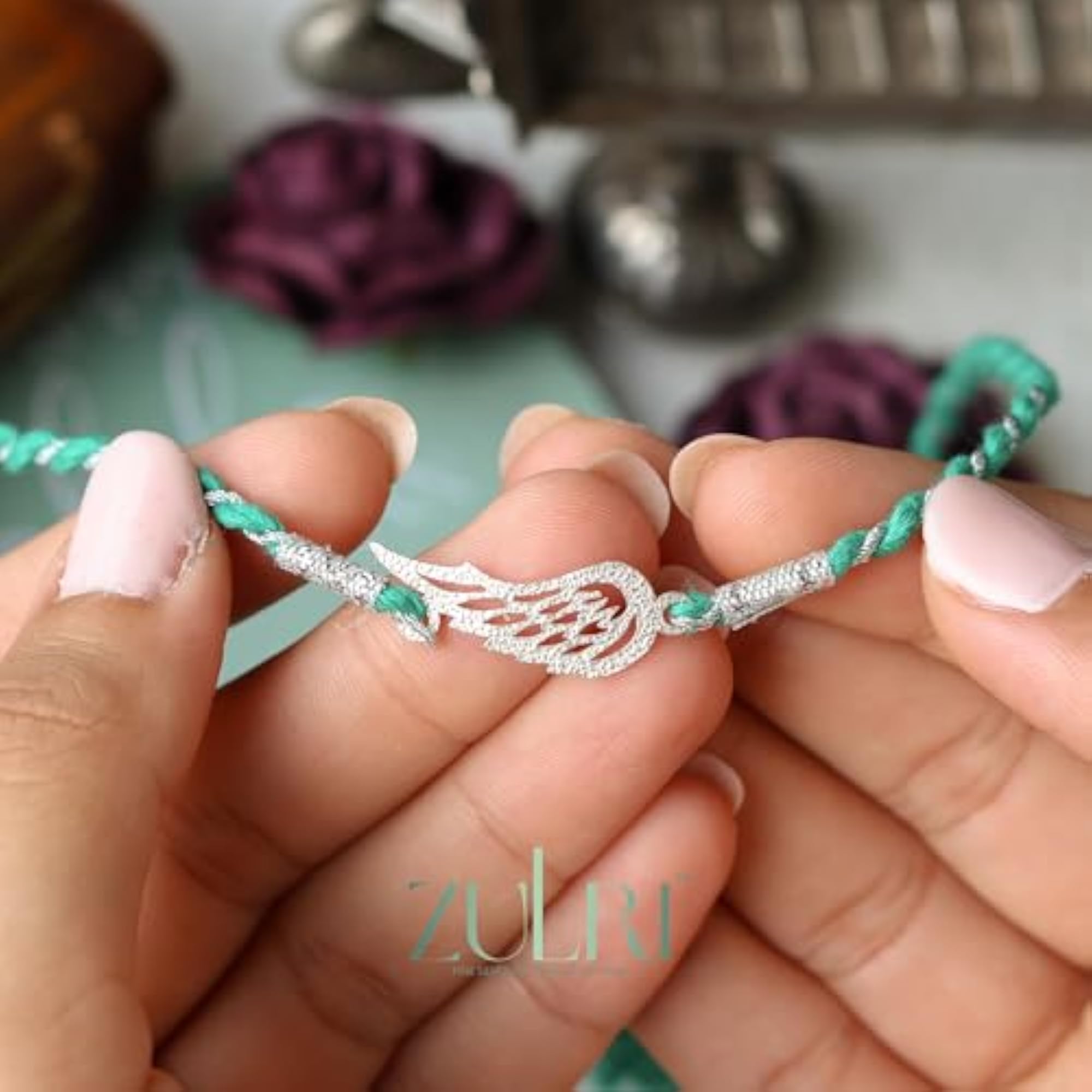 925 Sterling Silver Angel Wings Rakhi with Greeting Card