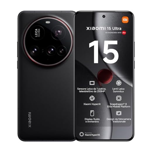 Xiaomi 15 Ultra Smartphone, 16+512GB, Nero, Lenti Leica Summilux, Sensore principale da 1 pollice, 200MP, Batteria da 5.410mAh, HyperCharge da 90W, HyperAI (Caricabatterie non incluso)
