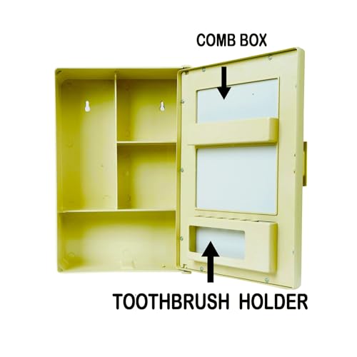 Image of PGen Small Size Mini Wall Mounted Mirror Storage Cabinet Organiser Shelf for Bathroom Kitchen Washbasin Dressing Room (Ivory)