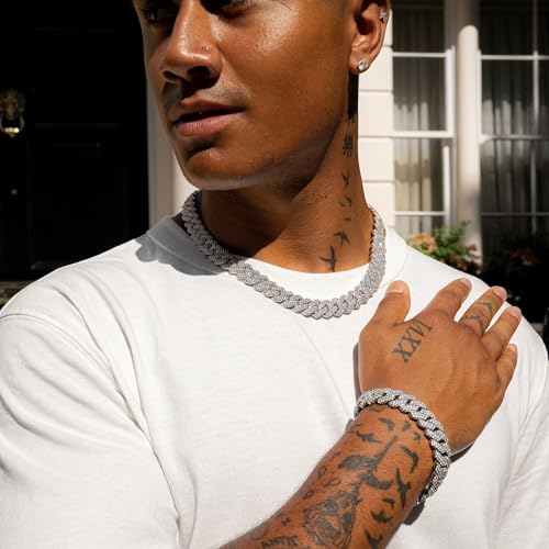 12mm Heavy Iced Out Cuban Link Chain 18K White Gold Plated Diamond Thick Choker Necklace for Men Women Hypoallergenic Bling Hip Hop Jewelry with Gift Box4