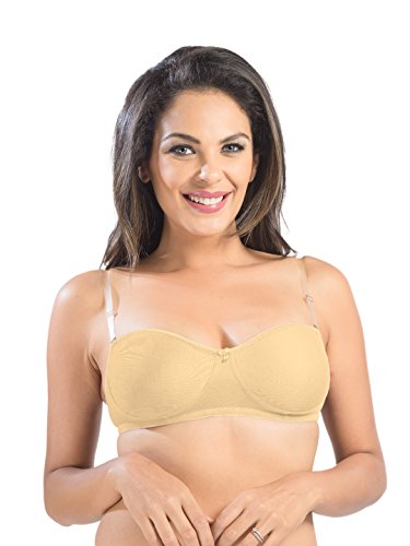 Image of SONARI Ell 18 Womens T-Shirt Bra | Double Layered, Adjustable and Removable Bra Straps, Hook and Eye Closure, Non-Wired, Soft Cotton Spandex Material (Free Transparent Straps)