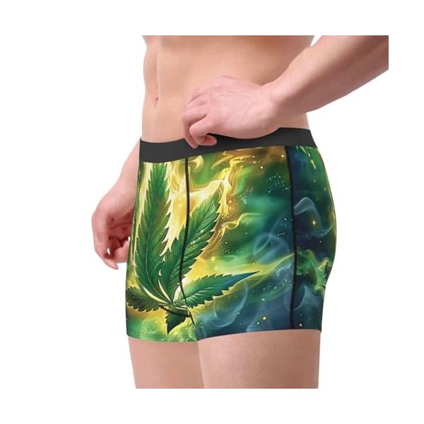 Cannabis Leaf Marijuana Psychedelic Fire Green Yellow Men'S Boxer Briefs Cool Underwear For Men Soft Comfortable