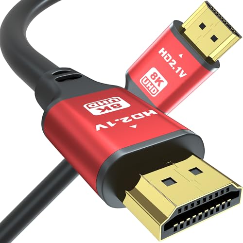 jojobnj 3FT HDMI 2.1 Cable 8K60Hz 4K120Hz, 48Gbps Ultra High Speed HDMI Cable with Gold Plated Connectors, Red Aluminum Housing, for PS5, Xbox Series X, 4K TV, Gaming Monitor, Soundbar, Gaming PC.