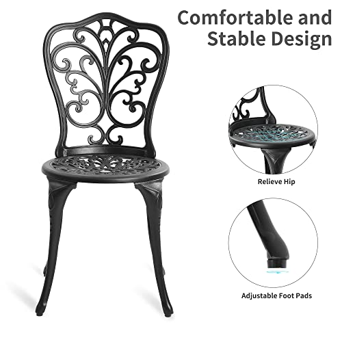 HOMEFUN Bistro Table and Chairs Set of 2 Outdoor 3 Piece Patio Set Butterfly Pattern Cast Aluminum Bistro for Garden Balcony, Durable Rust All-Weather Resistance (Black)