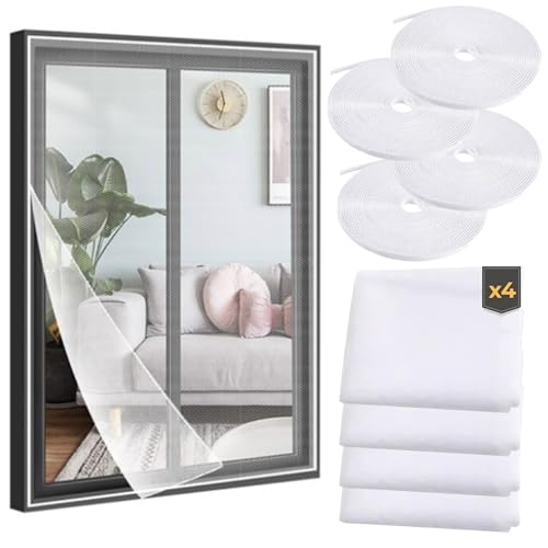 Mosquiteras para ventanas, con velcro autoadhesivo | Mosquitera ventana corredera DIY recortable lavable, instalación fácil sin taladro | Red mosquitera para janelas | Rede mosquiteira | 160x130, 4 ud