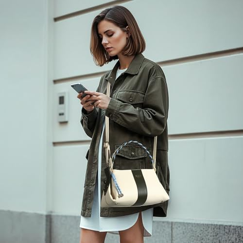 Image of EXOTIC Noire Twist Structured Handbag with Braided Handle & Multi-Compartment Design