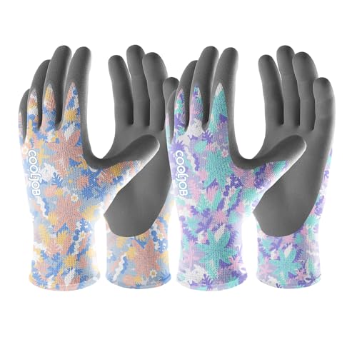 COOLJOB Colorful Gardening Gloves Best Gift for Women Ladies, 2 Pairs Breathable Rubber Coated...