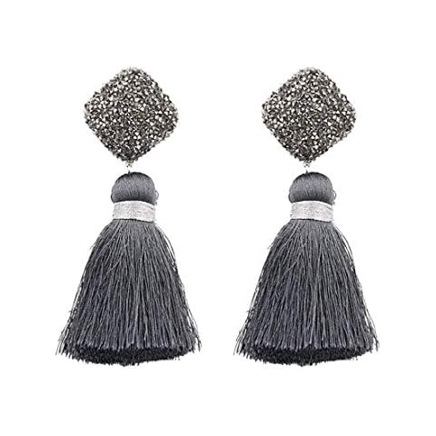 Glitter Resin Square Tassel Vintage Pendant Fashion Handmade Fringe Jewelry Earrings for Women (Gray) Cover