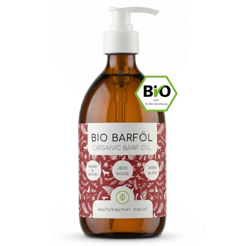 Futteröl für Hunde 500ml 100% Bio Barföl - Natürlich und Vegan - Aus Leinöl Nachtkerzenöl Olivenöl Kürbiskernöl Chiaöl - Mit Omega 3-6-9 DE-ÖKO-060
