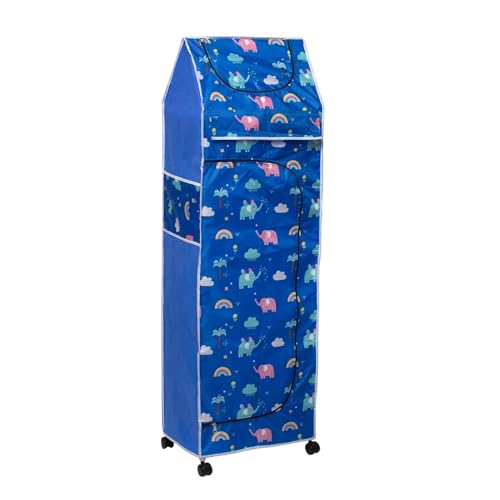 Image of YouCopia Baby Wardrobe Plastic Kids Storage Rack with Fabric Cover & Wheels | 6-Tier Plastic Shelves Organizer | Toy, Book & Clothes Storage Cabinet for Kids Room (Elephant)