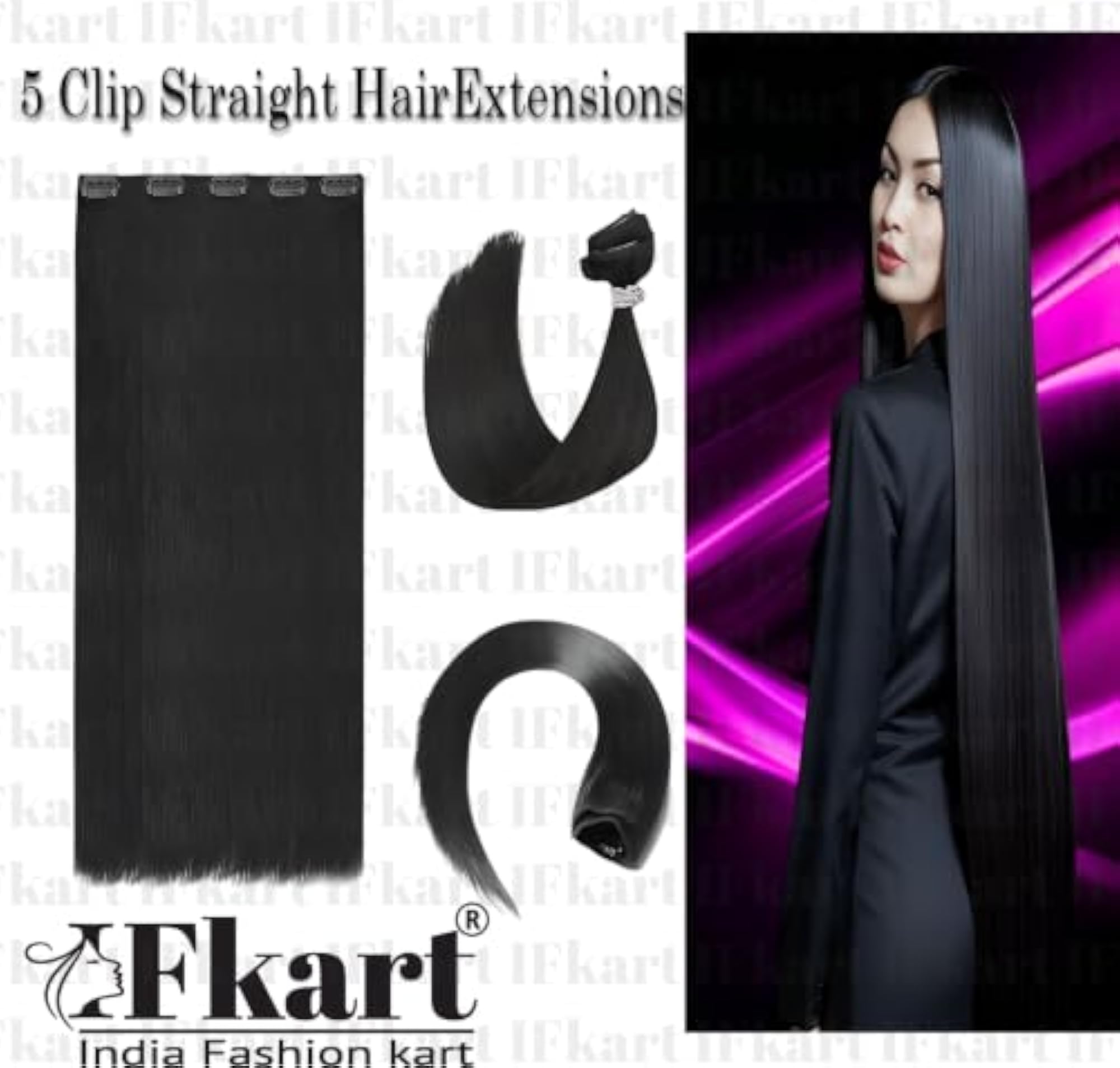 Women's Full Head Long 5 Clip Hair Wig Extension