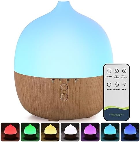 Haoday 300ml Essential Oil Diffuser with Remote Control - 3 in 1 Ultrasonic Humidifier and Vaporizer for Essential Oils, Aroma Diffusers with 7 LED Colors, Adjustable Cool Mist, Timer & Auto Shut-Off
