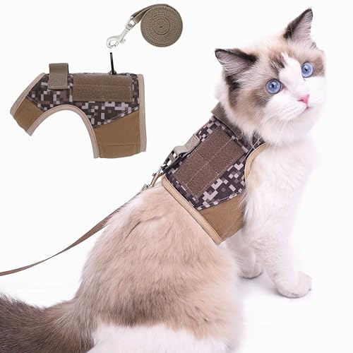 Image of Tactical Kitty Harness and Leash for Walking Escape Proof, Desert Camo, X-Small, Adjustable Cat Walking Jackets, Padded Stylish Cat Vest for Winter