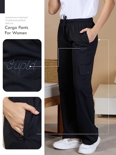 Image of CUPID Women Smart Slim Fit Easy Wash Cotton Cargo Pants