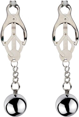 Nippelklemmen Brustwarzen,1 Paar Edelstahl Nippelklemmen mit Gewicht Kugeln, Fetisch Nippelklemmen, SM Sexspielzeug Nippelklemmen,Sexy Nippel Clamps Set,für Anfängerin (Silber)