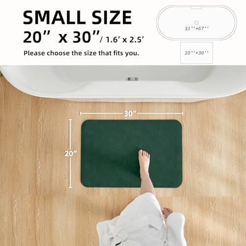 Bathroom Mat Quick Dry, Bathroom Rugs Non Slip Washable Thin Absorbent Bath Mat Fits Under Door Bathroom Floor Mat Perfect for Bath, Shower, or Sink 20"x30" Dark Green