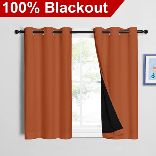 Image of NICETOWN Burnt Orange 100% Blackout Curtains 45 inches Long, 2 Thick Layers Completely Blackout Window Treatment Thermal Insulated Lined Drapes for Small Window (1 Pair, 42 inches Width Each Panel)