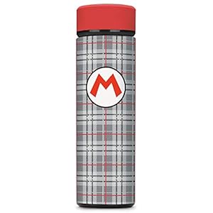 Super Mario, Mario Plaid, Vacuum Insulated Stainless Steel Sport Water Bottle, Leak Proof, Wide Mouth, 17 oz, 500 ML