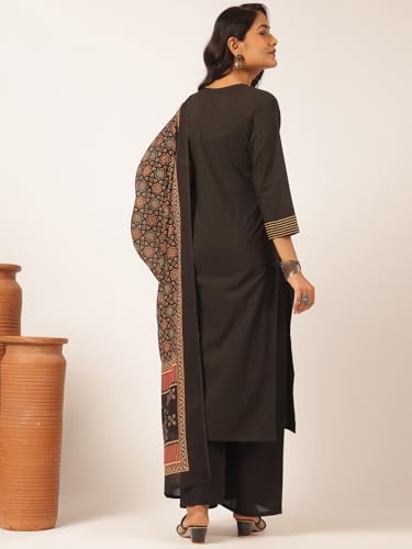 Image of Vbuyz Women Ajrakh With Yoke design Cotton Straight Kurta Set With Dupatta