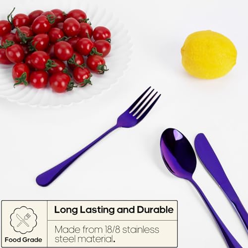 Image of Travel Utensils with Case, Quatish Portable Silverware Set for Work, Stainless Steel Reusable Travel Cutlery Set, Fork and Spoon Set for Camping, EDC Gadgets, Lunch Box for Men, Purple