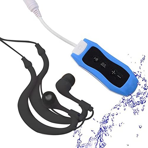 Portable FM Radio Diving MP3 Music Player IPX8 Waterproof Rechargeable USB2.0 with Headphone Suitable for Swimming and Running(Blue)